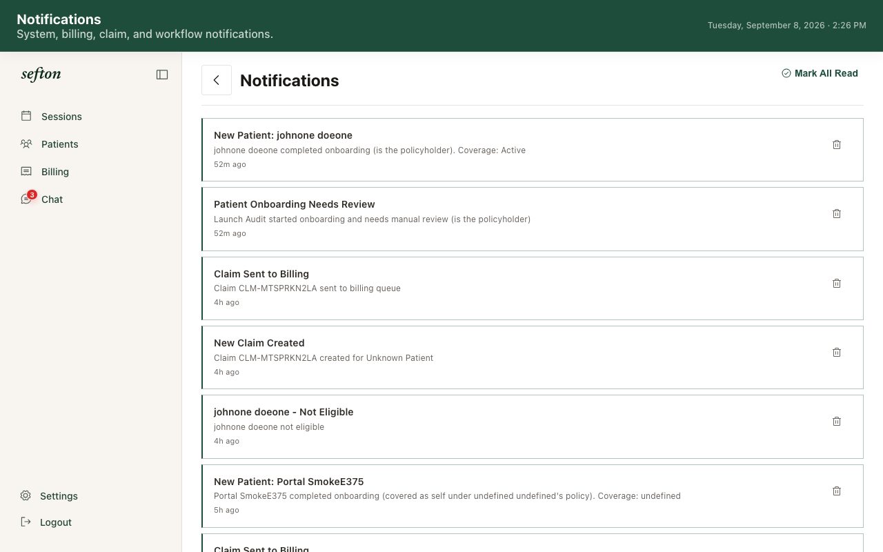 The Notifications page with workflow alerts and the revenue opportunities tab.