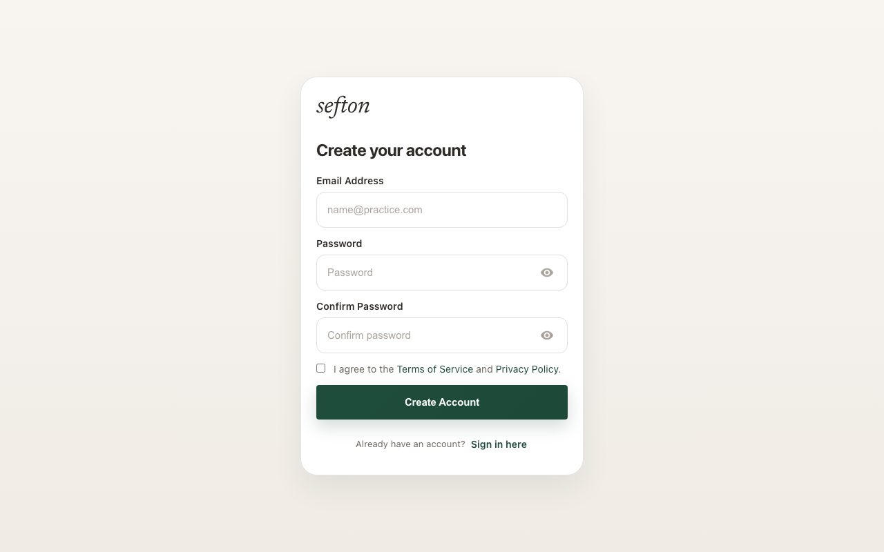 The Create your account form with NPPES prefill, password requirements, and the terms checkbox.